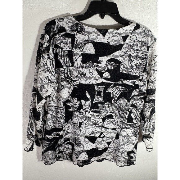 Chicos Design Black & White Abstract Print Lace Lined Woman Blouse X-Large Sz 3 - Picture 4 of 7